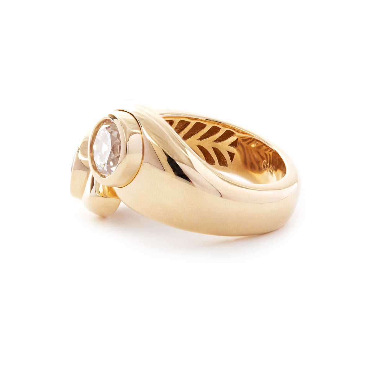 14K Yellow Gold 1ct Old European Cut Lab Diamond Bezel Toi et Moi Engagement Ring