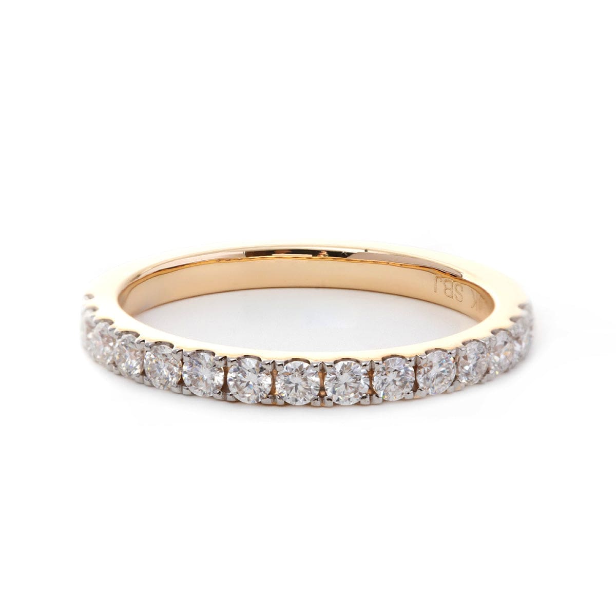 14K Yellow Gold Setting & White Gold Prongs Round Lab Diamond Half Eternity Ring