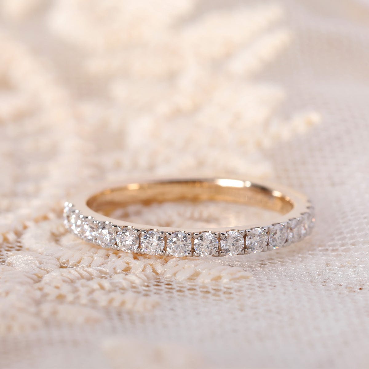 14K Yellow Gold Setting & White Gold Prongs Round Lab Diamond Half Eternity Ring