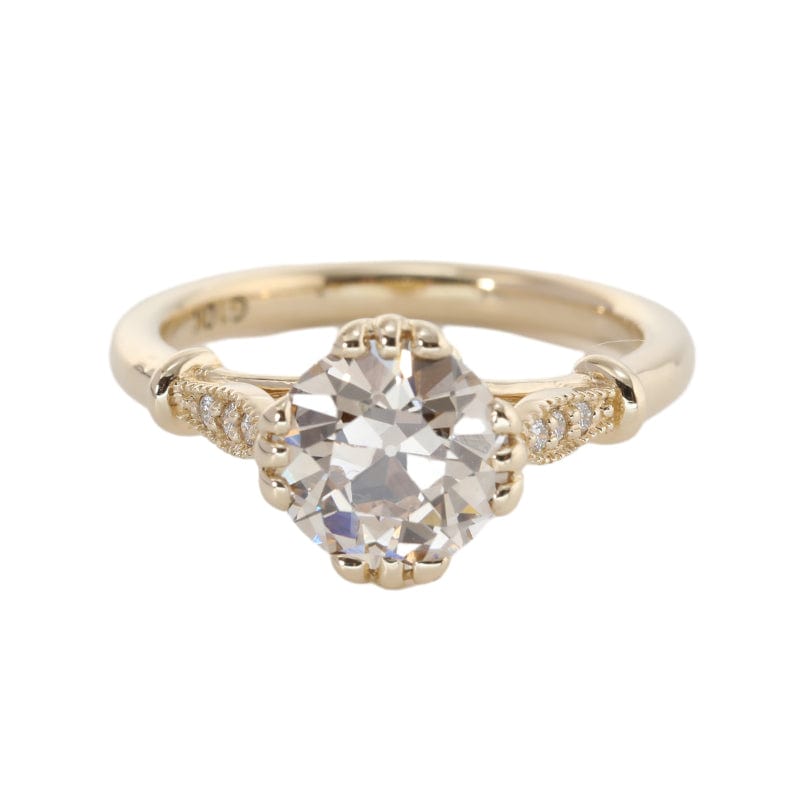 14k Yellow Gold 1.5 Carat Old European Cut Lab Grown Diamond Triple Prong Setting Vintage Wedding Ring (Ring Setting Only)