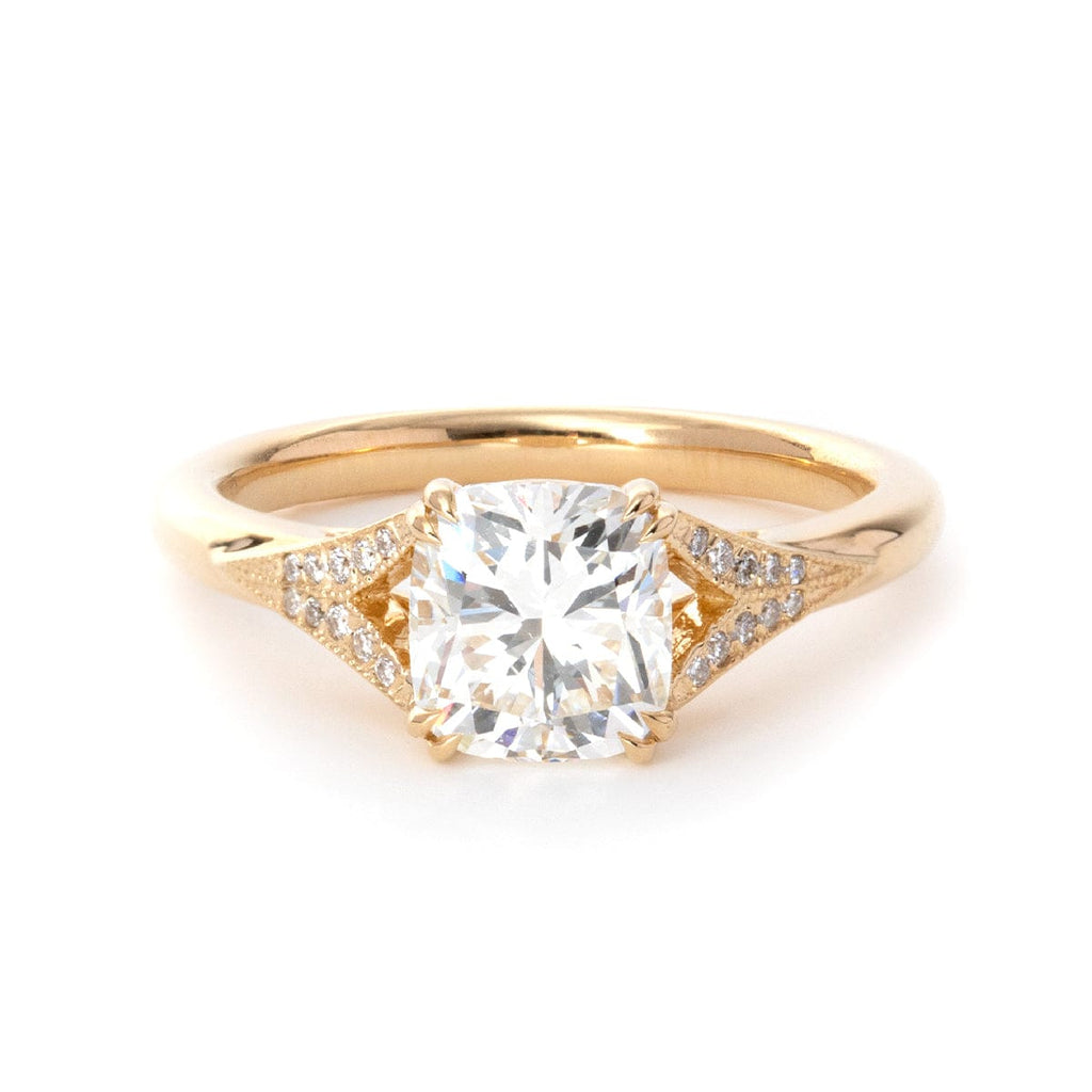 14K Yellow Gold Cushion Brilliant Cut Diamond Split Setting Side-stone Ring (Ring Setting Only)