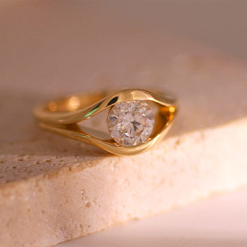14k Yellow Gold Round Lab Diamond Split Shank Engagement Ring (Ring Setting Only)