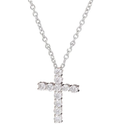 14K Gold Round Brilliant Cut Lab Diamond Cross Pendant Necklace