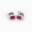 14K White Gold Emerald Cut Ruby Halo Stud Earrings