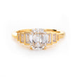 18k Yellow Gold Old Mine Cut Lab Diamond Emerald Cut & Round Cut Side Stone Engagement Ring