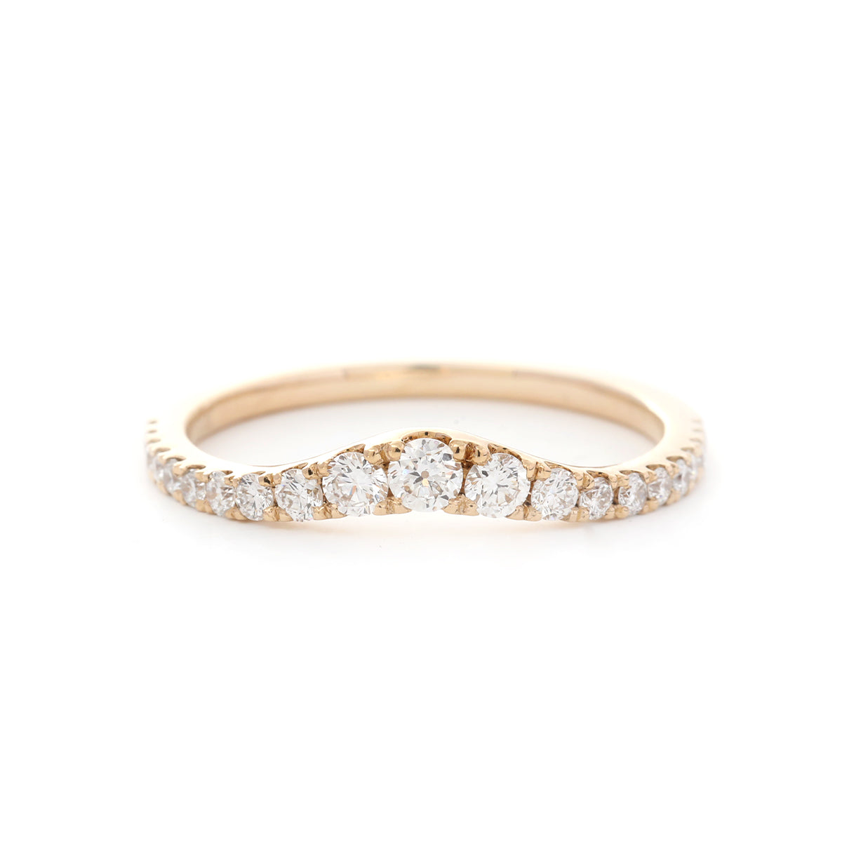 14K Yellow Gold Round Diamond Graduated V Half Eternity Ring