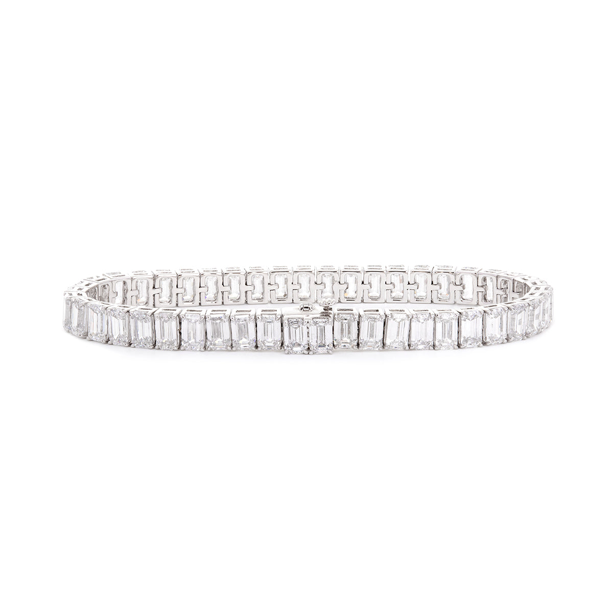 14K White Gold Emerald Cut Lab Diamond Tennis Bracelet