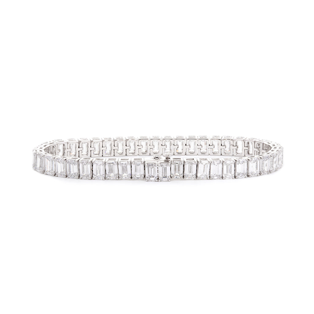 14K White Gold Emerald Cut Lab Diamond Tennis Bracelet| Fiorese Jewelry