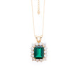 18K Yellow Gold 9ct Emerald Cut Lab Zambian Emerald Halo Pendant Necklace