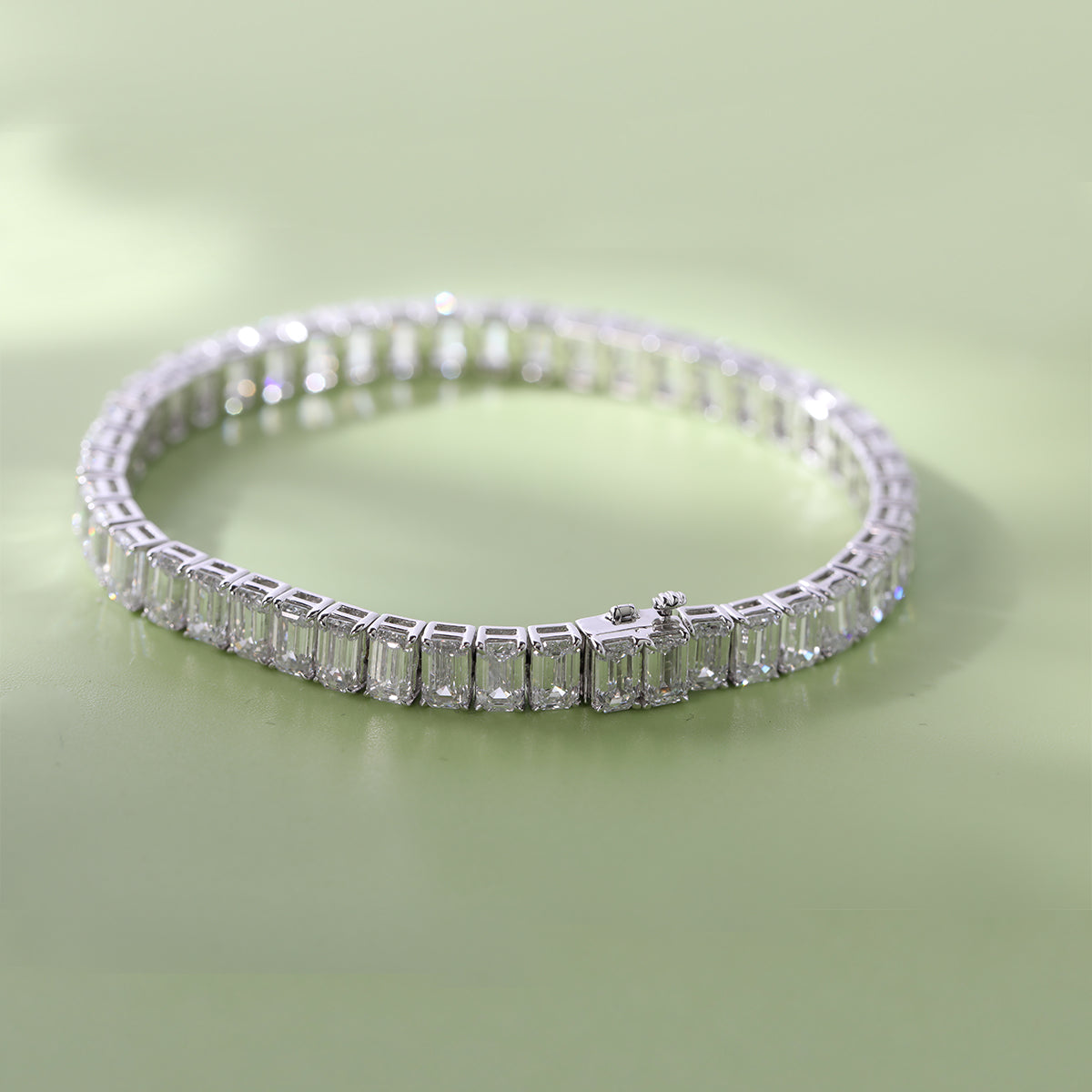 14K White Gold Emerald Cut Lab Created Diamond Tennis Bracelet