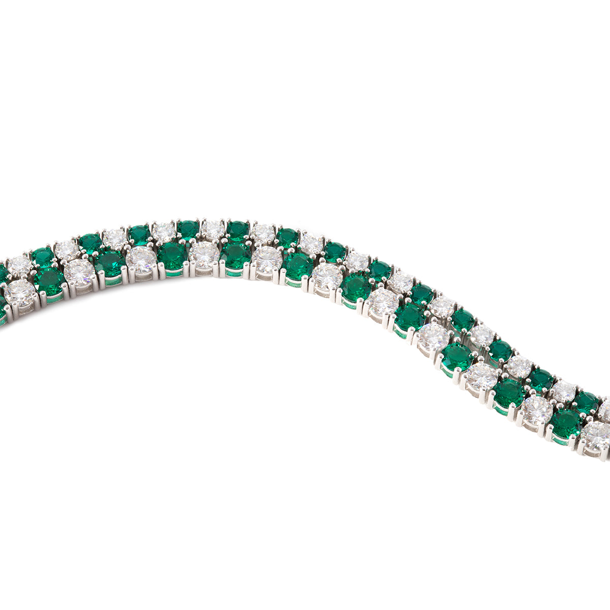 14K White Gold Round Colombian Emerald & Round Brilliant Cut Lab Diamond Tennis Bracelet