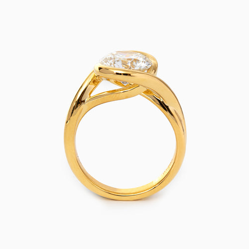 14K Yellow Gold Round Brilliant Cut Diamond Tension Setting Engagement Ring