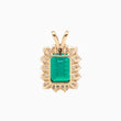 18K Yellow Gold 9ct Emerald Cut Lab Zambian Emerald Halo Pendant Necklace