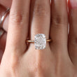 18k Yellow Gold & White Gold 6 Carats Elongated Cushion Cut Lab Diamond Double Prong Hidden Halo Ring