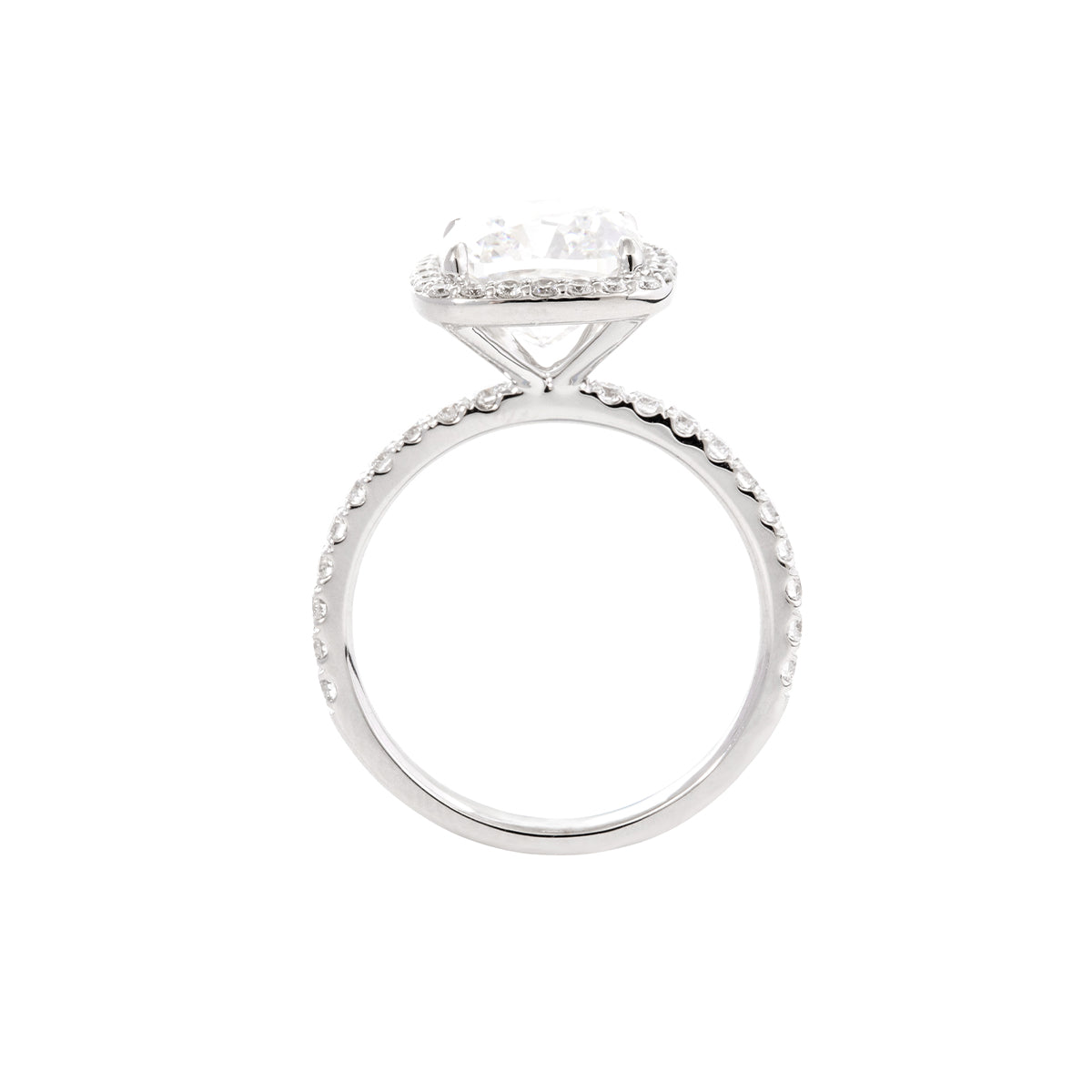 18K White Gold 4ct Cushion Cut Lab Diamond Halo Ring