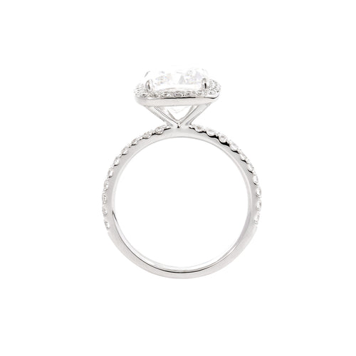 18K White Gold 4ct Cushion Cut Lab Diamond Halo Ring