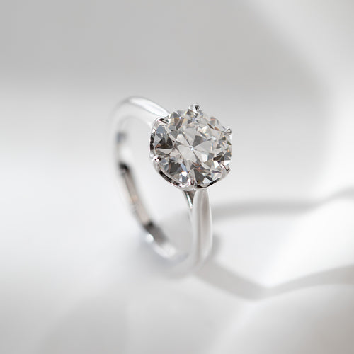 Transitional Cut Round Diamond Flower Basket Solitaire Engagement Ring
