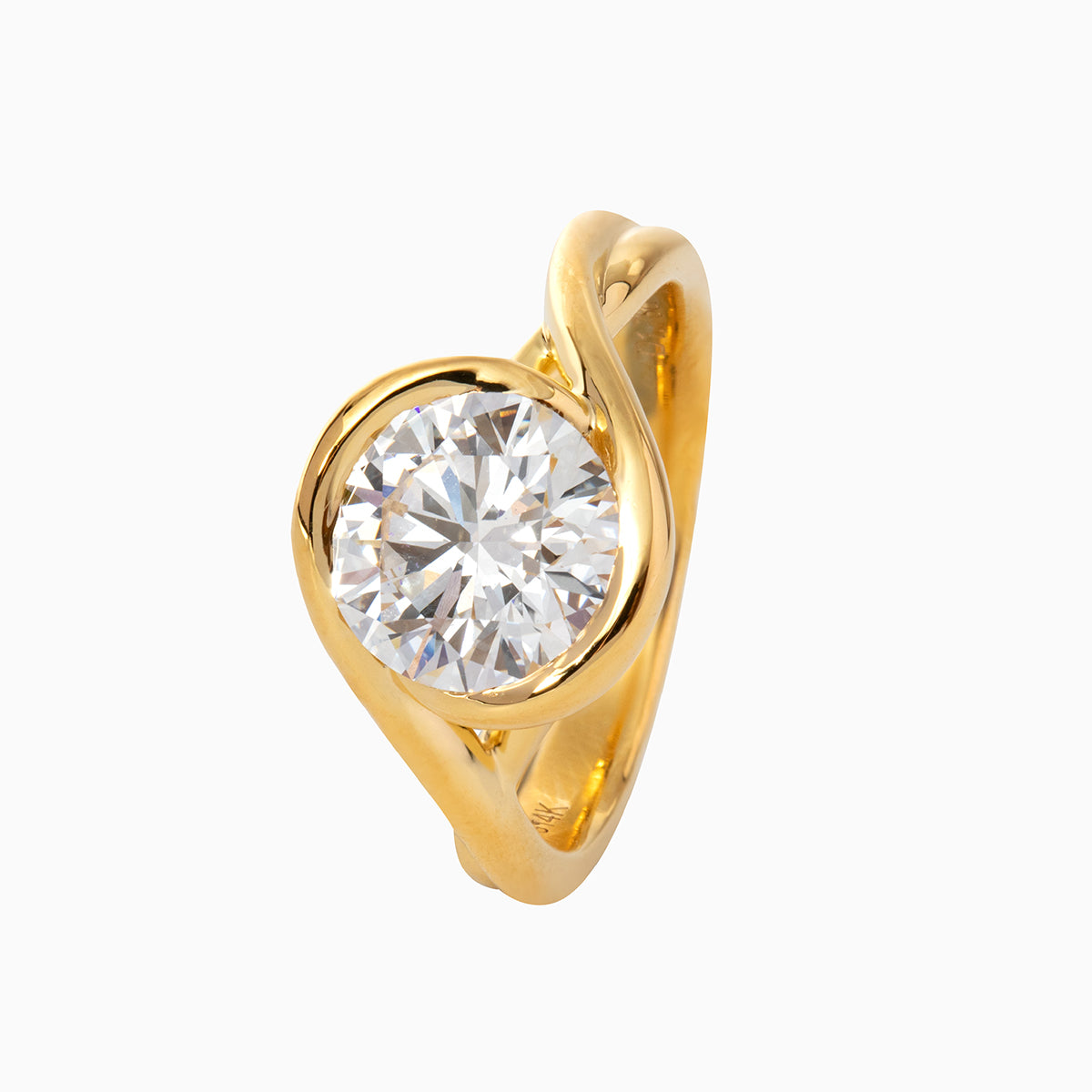 14K Yellow Gold Round Brilliant Cut Diamond Tension Setting Engagement Ring