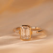 14K Yellow Gold Emerald Cut Lab Diamond Elongated Trapeze Cut Three-stone Bezel Engagement Ring