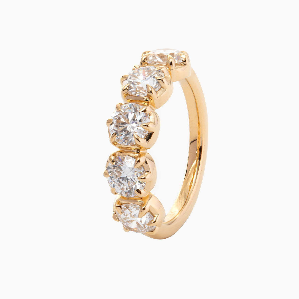 18K Yellow Gold Five Stone Round Brilliant Cut Diamond Statement Ring
