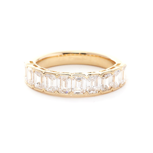 14K Yellow Gold Emerald Cut Lab Diamond Bezel Half Eternity Ring