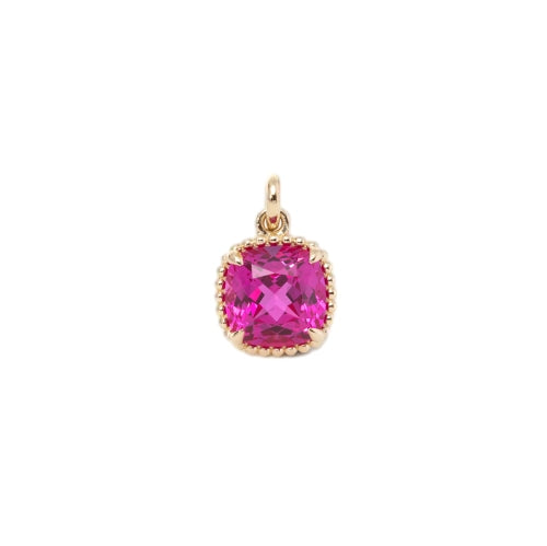 14K Yellow Gold Cushion Lab Ruby Pendant Necklace