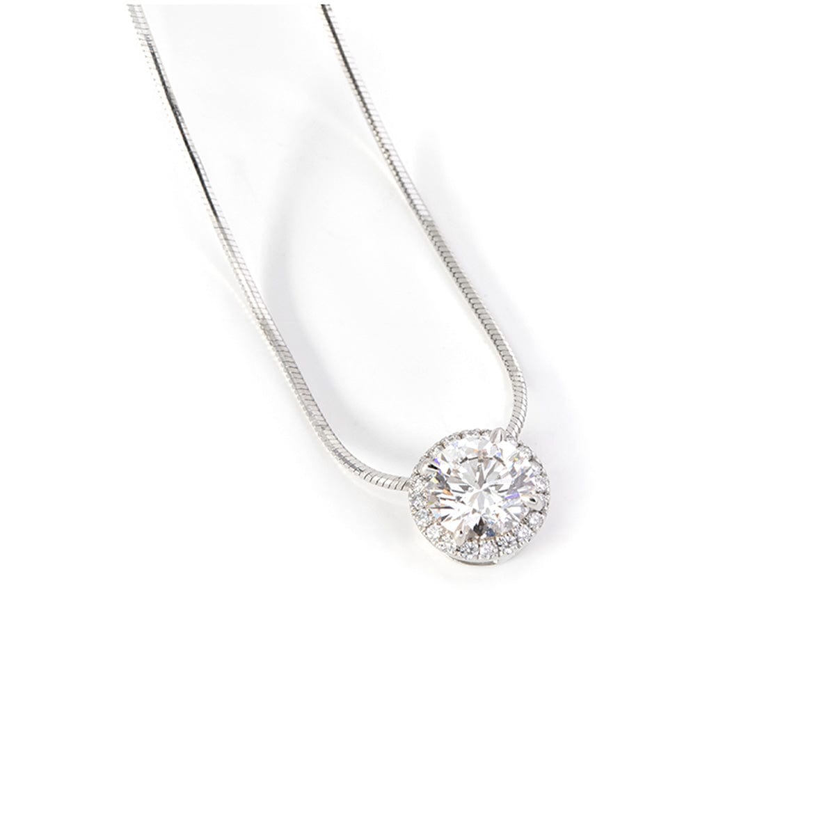 Platinum Round Brilliant Cut Lab Diamond Halo Setting Necklace