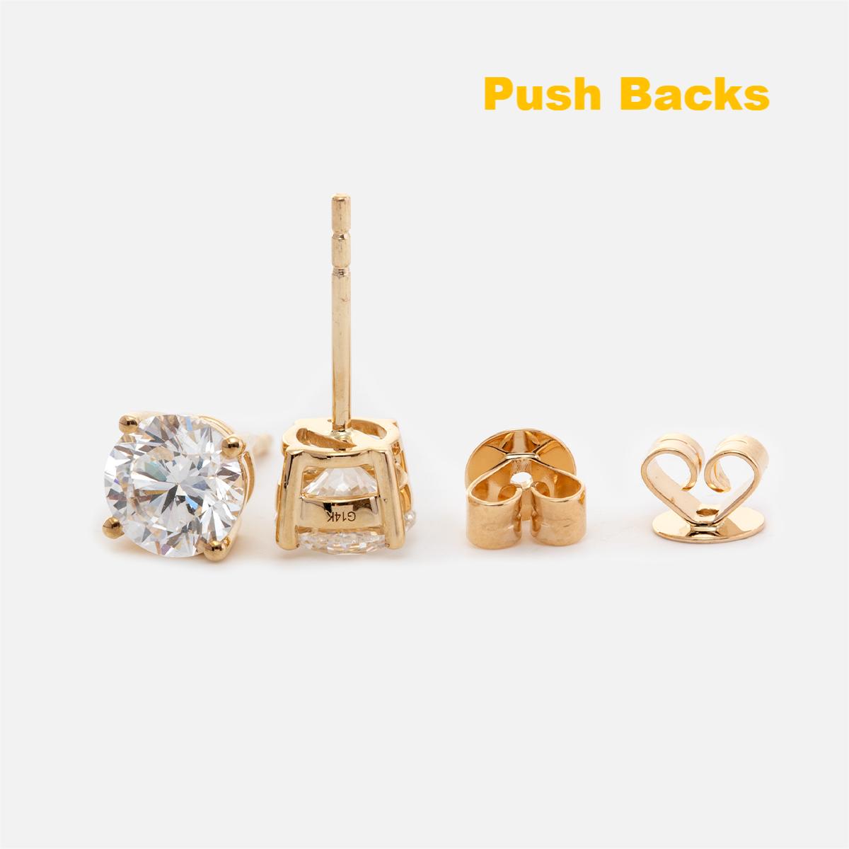18K Yellow Gold Round Brilliant Cut Lab Diamond Hexagon Bezel Setting Stud Earrings