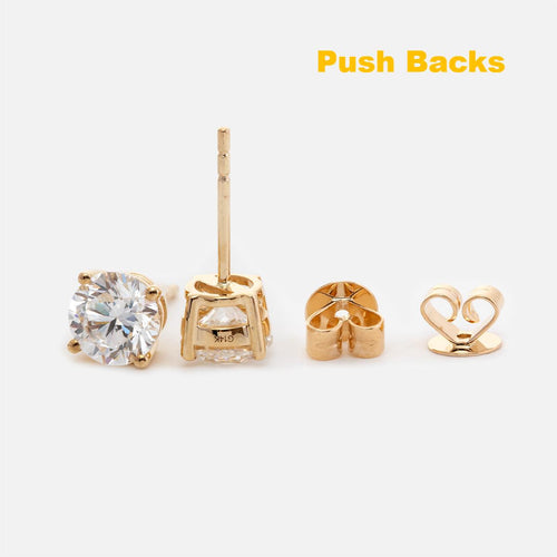18K Yellow Gold Round Brilliant Cut Lab Diamond Hexagon Bezel Setting Stud Earrings